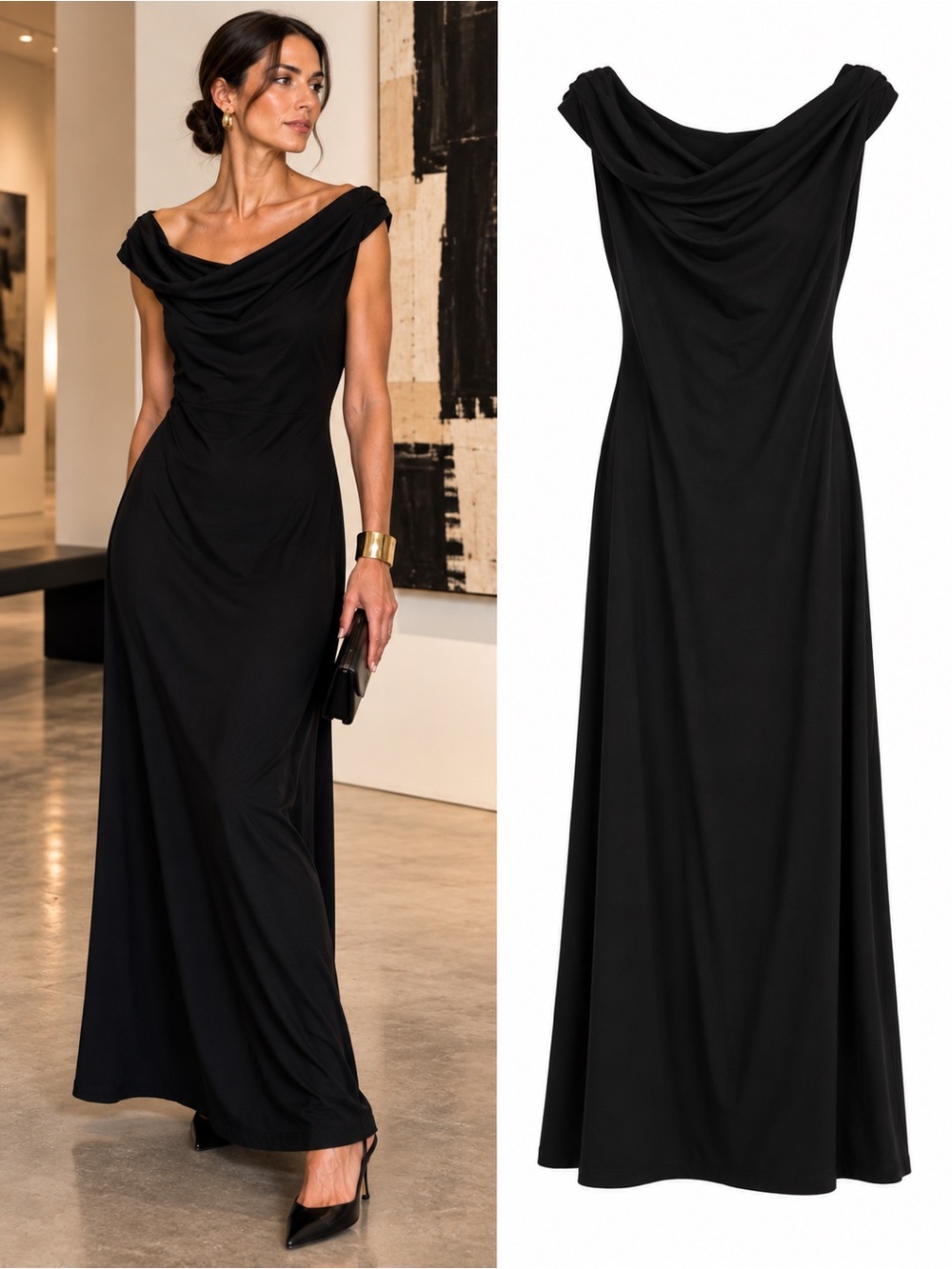 Modern Citizen Black Off Shoulder Draped Jersey Maxi Dress Size Medium NWOT
